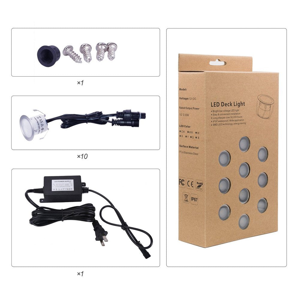 LED Deck Lights Kit 12V Low Voltage Waterproof IP67 Warm White Recessed Deck Lighting In Ground Light for Step Stair