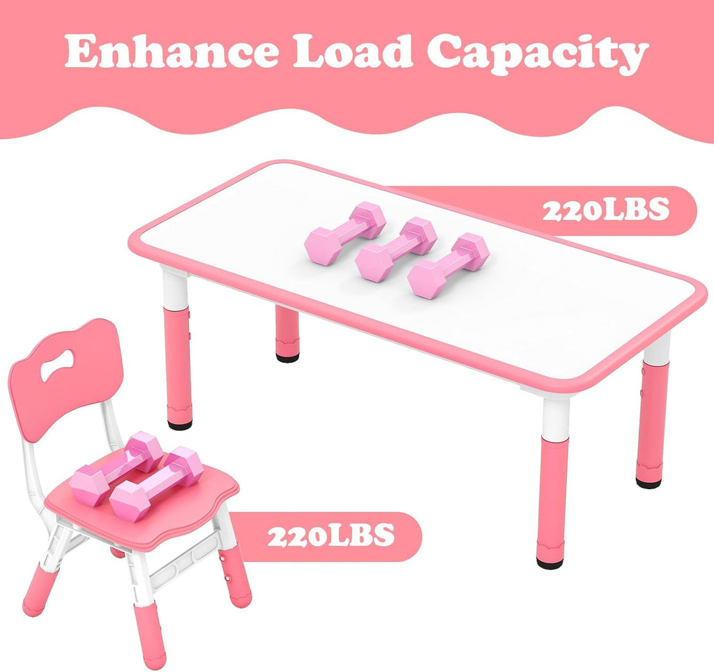 Kids Table and Chiar Set, Height Adjustable Toddler Desk and 4 Chairs with Graffiti Desktop Non-Slip Legs, Large 47"