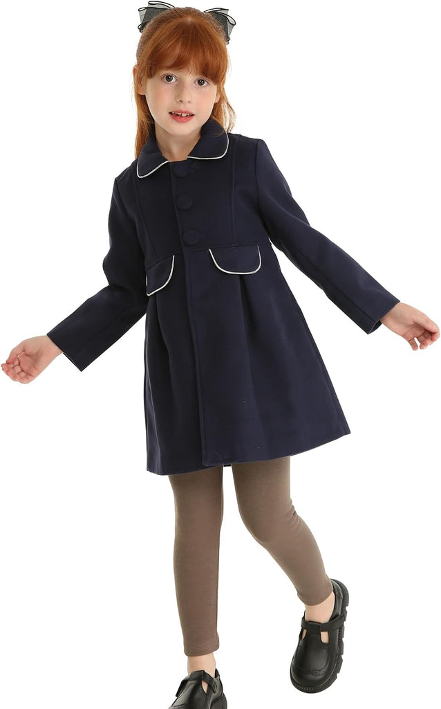 Girls Peacoat Dress Coat Faux Wool Lapel Outerwear