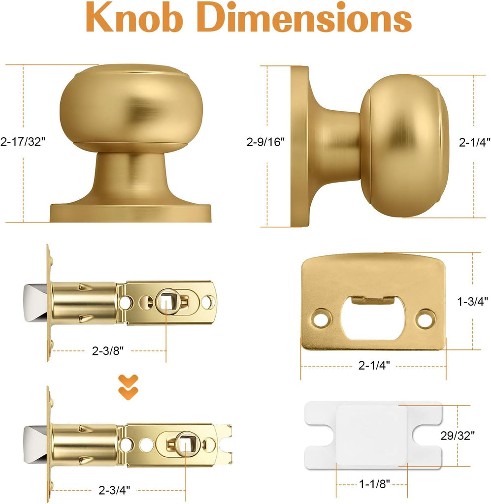 Champagne Bronze Interior Door Knob , Champagne Door Knobs Closet Door Knob, Passage Door Knobs with Round Ball Knob