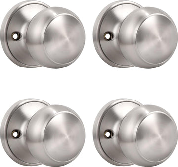 4 Pack Non-Turning Dummy Door Knobs Interior - Satin Nickel, Keyless Closet Door Knobs for French Doors Single Side
