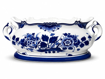 Blue and White Chinoiserie Planter Pot, Oval Ceramic Footbath Planter, Decorative Cachepot Bowl for Indoor Plants