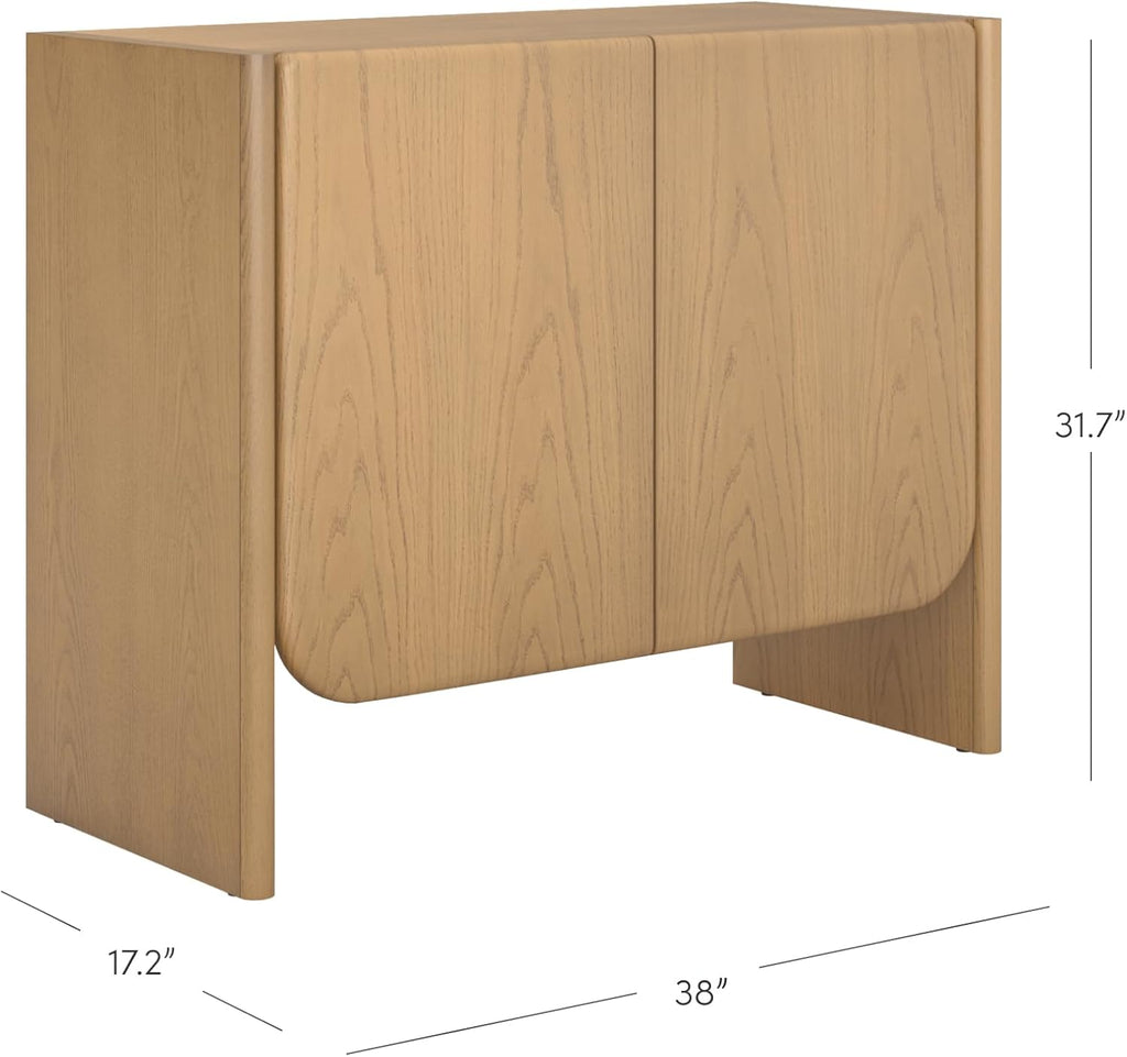 Jacala Mid Century Modern Entryway Storage Cabinet with Doors, Living Room Accent Cabinet with Wood Frame, Raw Oak