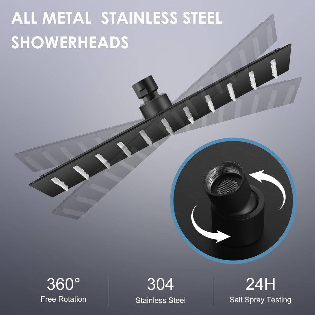 10 Inch Matte Black Rain Shower Head - All Metal Stainless Steel 304, Ultra Thin Design, Modern Bathroom Square