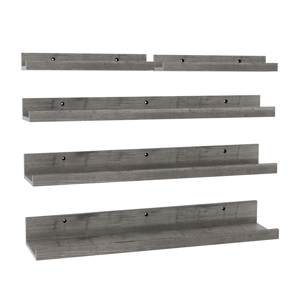 Rustic Grey Floating Shelves for Wall 24 Inch Long, Set of 5 Tiered-Depth Wall Shelves, Picture Ledge Shelf