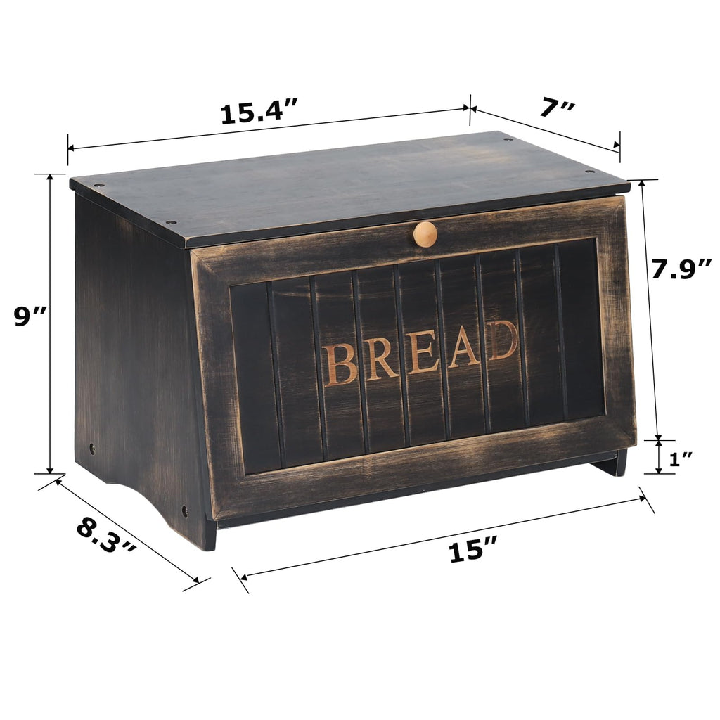 Bread Box - Vintage Wood Counter,Retro Storage Bin,Black