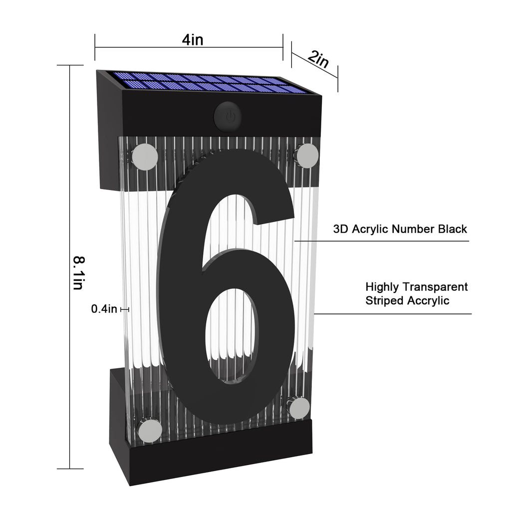 Solar House Numbers for Outside, 3D Acrylic Number Colorful light Remote Control, Solar Address Sign, Lighted Modern