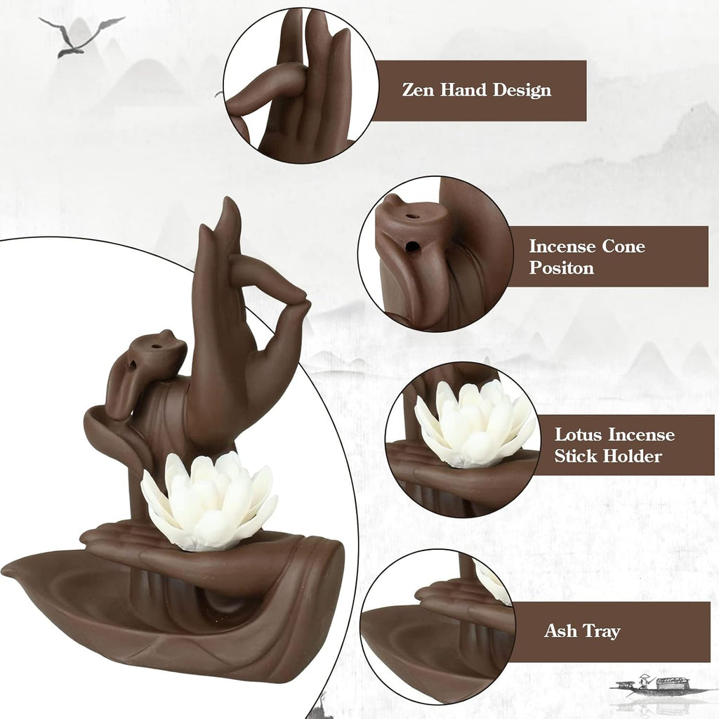 Backflow Incense Holder Burner Handmade Ceramic Lotus - Set of 11