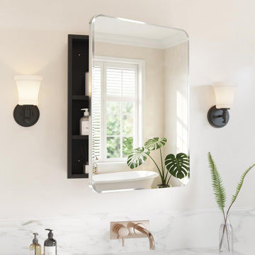 Medicine Cabinet Mirror 20x26 Inch, Chrome Bathroom Mirror Cabinet with Stepless Adjustable Shelves, Stainless Steel