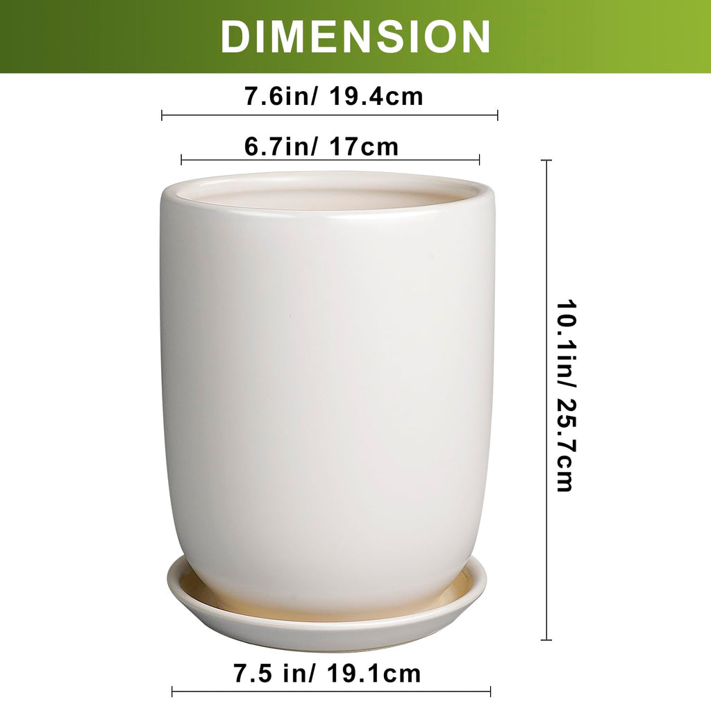 Plant Pot 8 Inch - Ceramic Planter for Indoor Plants Outdoor, Large Plant Pot with Drainage Hole and Saucer, Modern