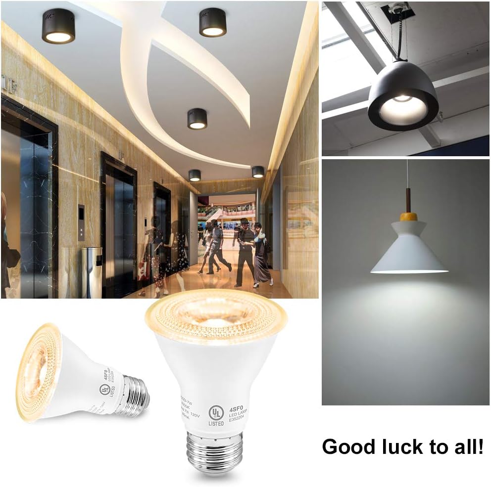 7W Par20 LED Bulb (50W Equivalent), UL Listed, 5000k Daylight White Dimmable Flood Bulbs Lights, 500 Lumens, E26