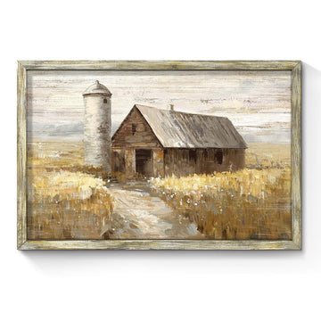 Autumn Countryside Farmhouse Framed Wooden Wall Art 24"x16"