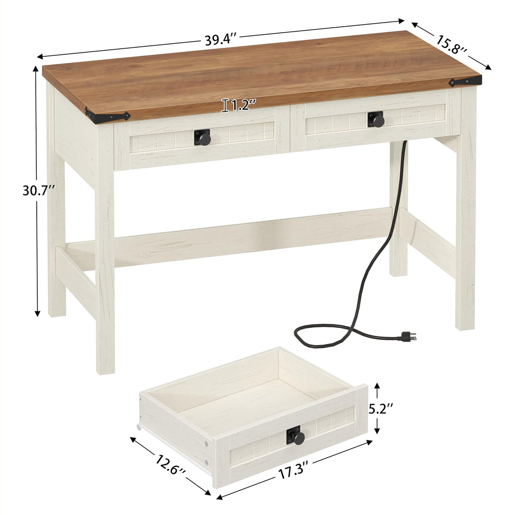 39 Inch Farmhouse Small Computer Desk with Drawers