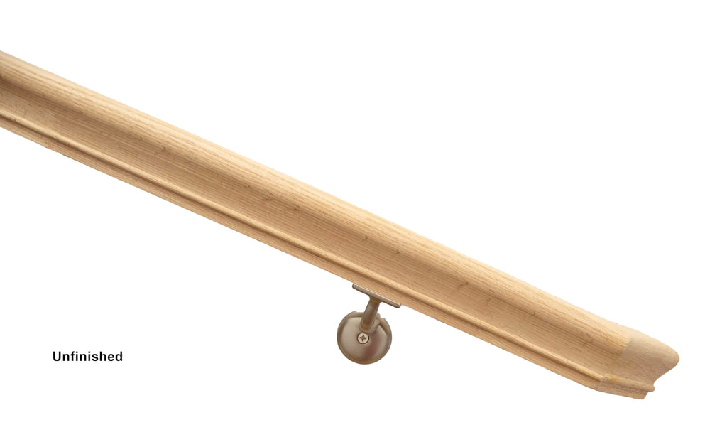6010 California-Angle Red Oak Handrail Kit with 135° Angle Returns and Wall Mount Brackets. Solid Unfinished Red Oak
