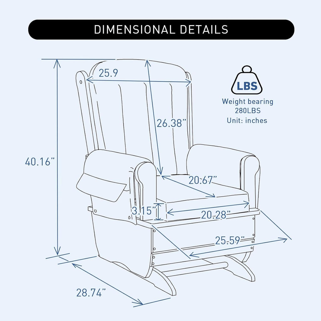 Glider Rocking Chair for the Nursery with Ottoman, 3A Solid Rubberwood Frame, Smooth-Gliding Rocking Chair Easy to