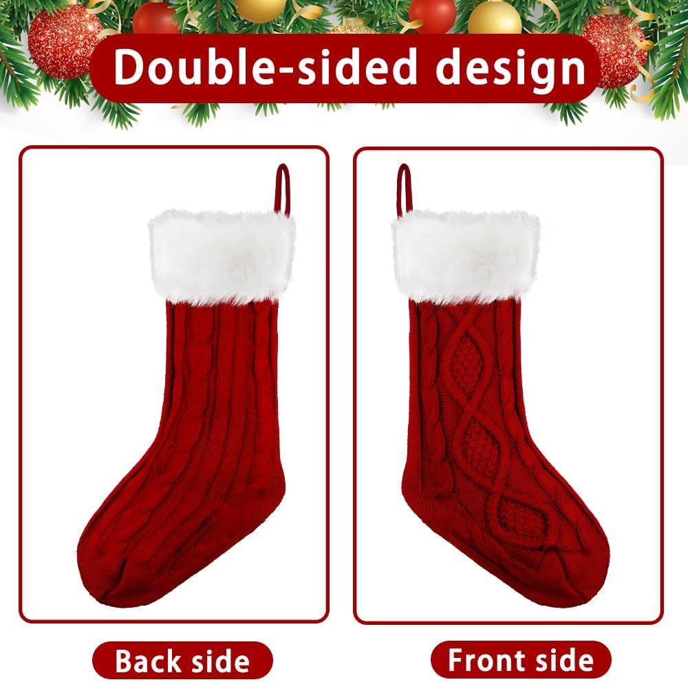 6Pcs Christmas Stocking,18"Large Cable Knitted Stocking with Tags