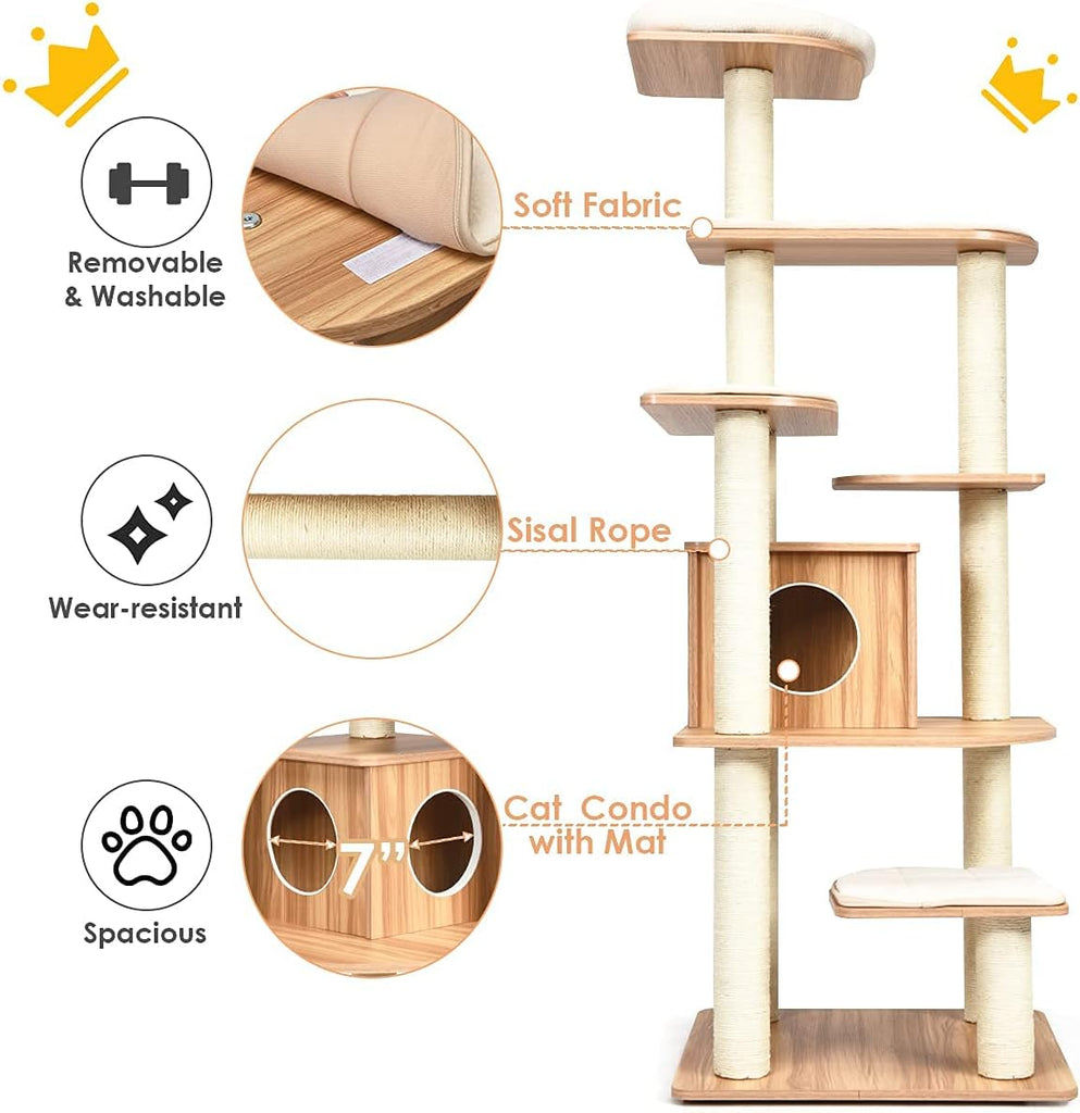 69 Inch Wooden Tall Cat Tree