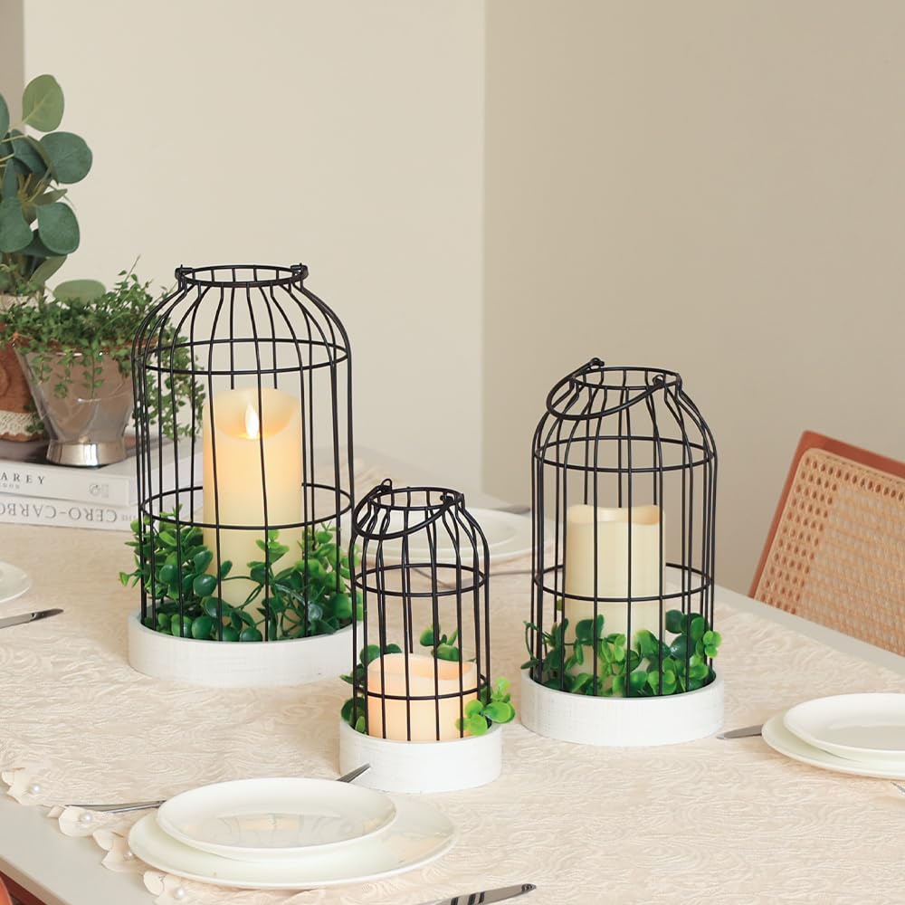 Rustic Farmhouse Lantern Decor Set of 3 Lanterns Decorative Indoor and Outdoor, Fireplace Mantle or Kitchen Dining