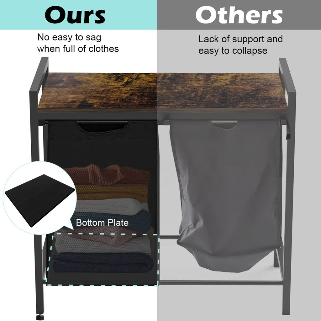 Large Laundry Hamper Sorter with 3 Removable & Pull-Out Sorting Bags, Wooden Top Shelf, Versatile Laundry Basket