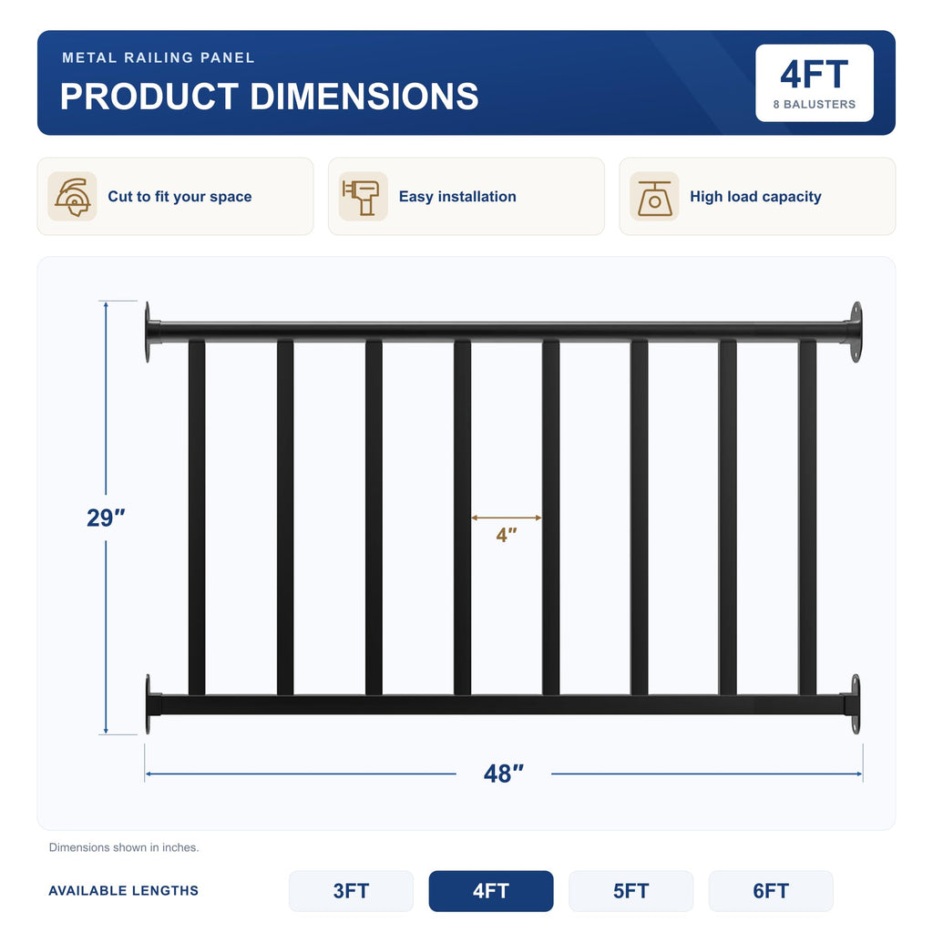 4 Ft Stainless Steel Deck Railing Kit, Black, Level