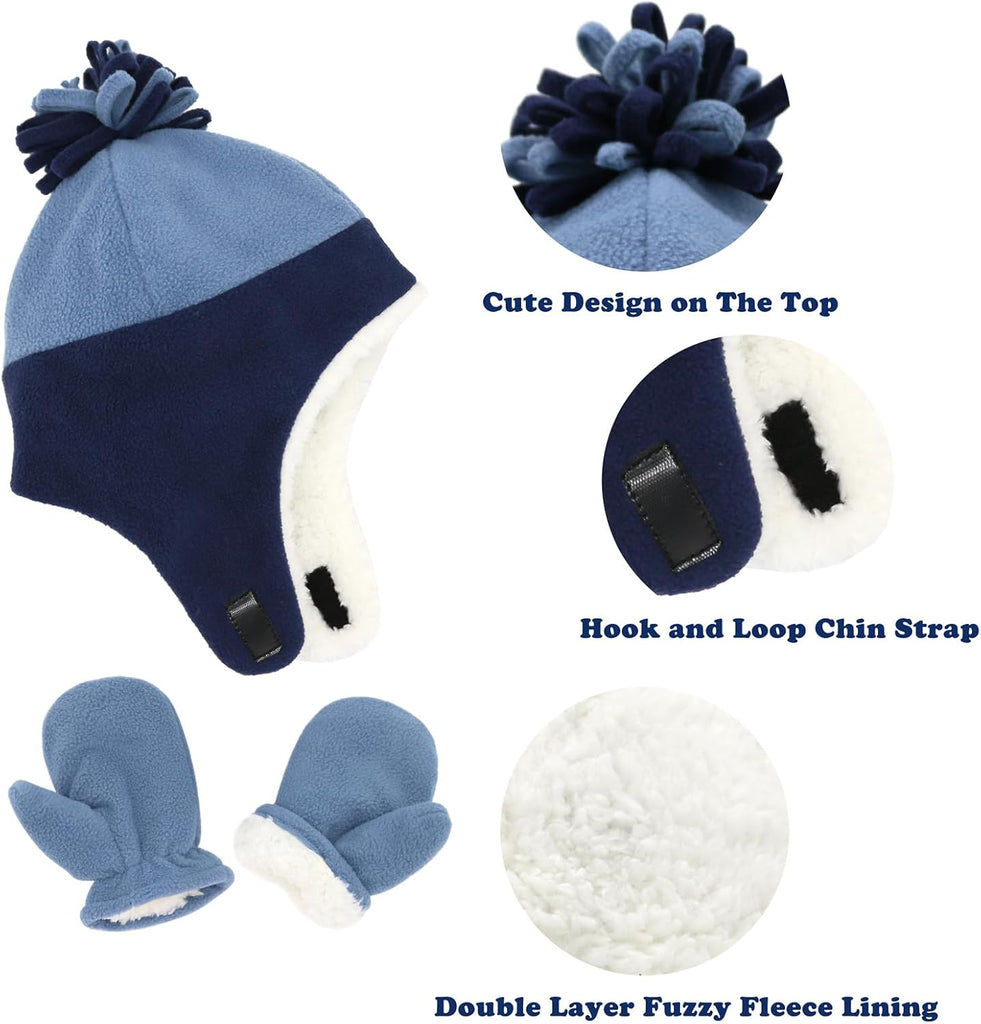 Baby Boy Sherpa Hats and Mittens Set Toddler Gloves Warm Fleece Winter Hat Baby Girl