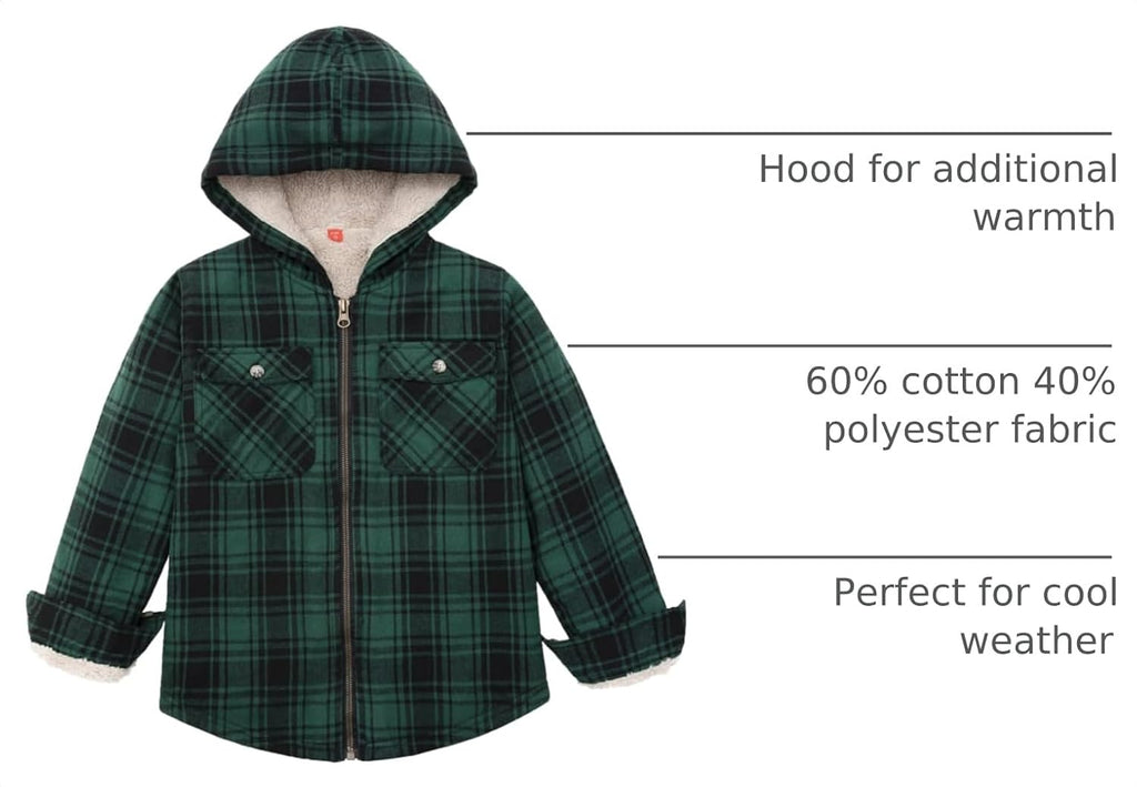 Boys Sherpa Lined Zip Flannel Hooded Jacket
