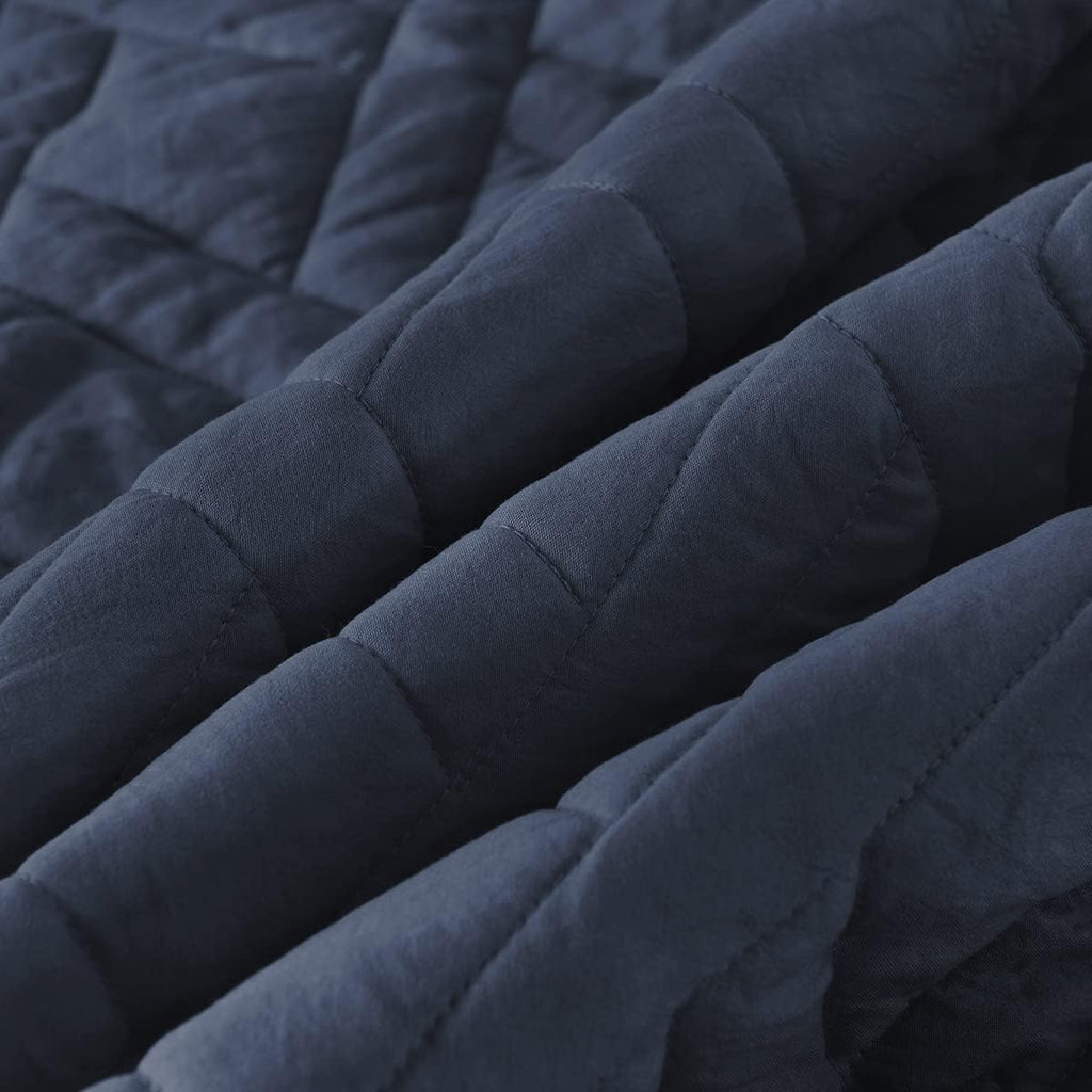 Quilt Set King Navy Blue, Classic Geometric Diamond Stitched Pattern, Ultra Soft Lightweight Bedspread Coverlet for