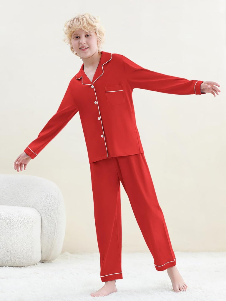 Boys Pajamas, 100% Cotton Long-Sleeve Top and Pants Set