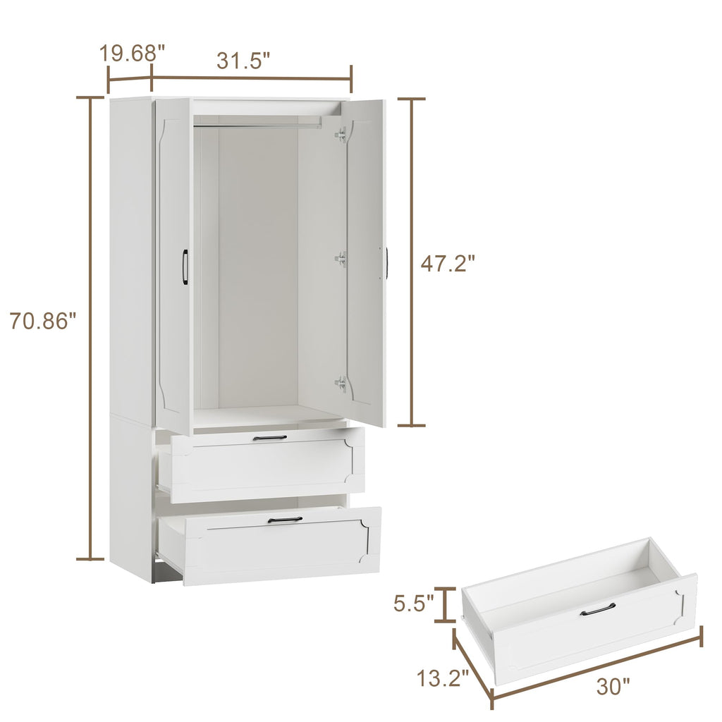 71''H Armoire Wardrobe Closet with 2 Doors and 2 Drawers