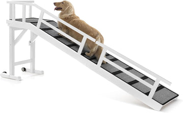 Dog Ramp for Bed or Couch, Wooden Pet Ramp with 20° Gentle Slope, Removable Side Rails, Non-Slip Surface, Top