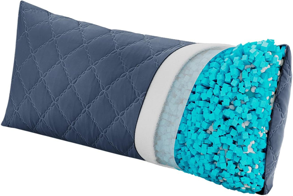 Cooling Body Pillow, Memory Foam Filled, Navy Blue, 20x54 Inches | Soft & Cool-Touch Quilted Nylon-Spandex Cover