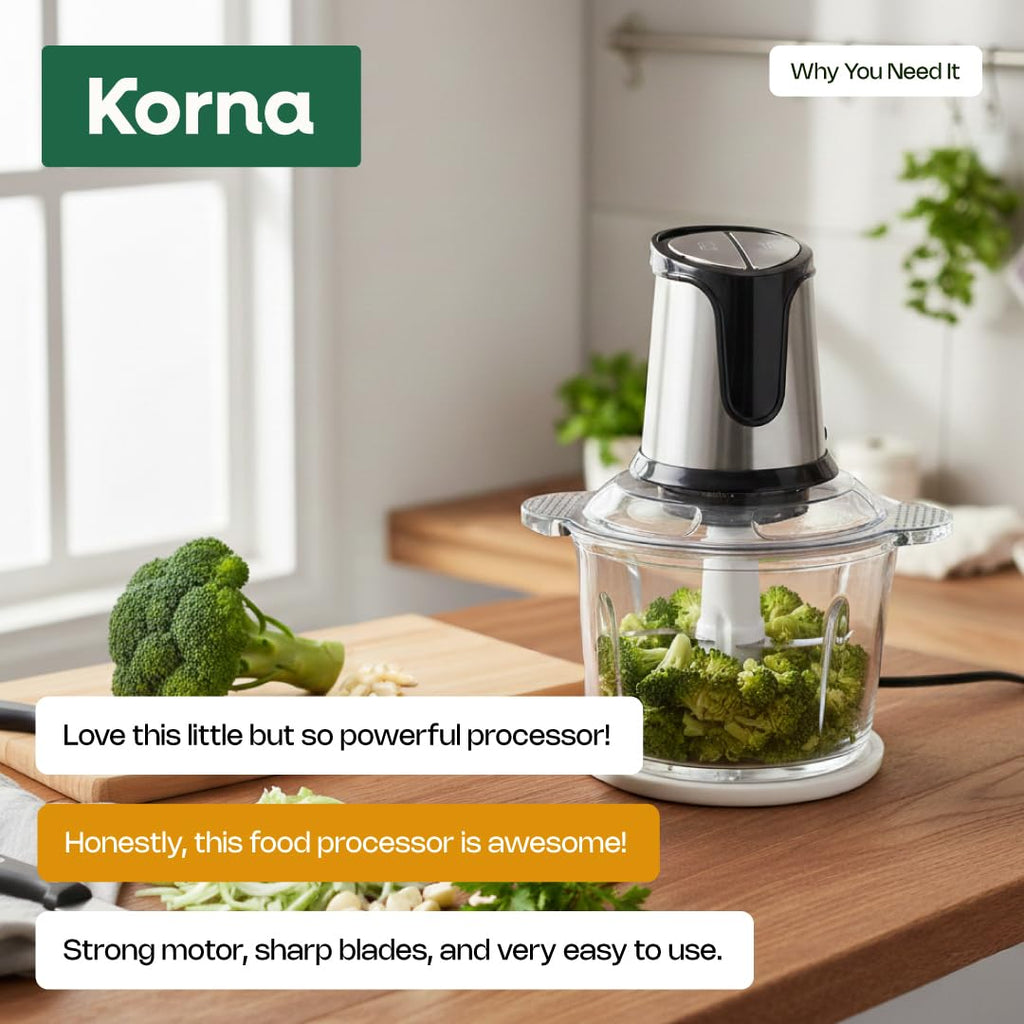Small Food Processor with Glass Bowl, No Plastic, 400W Chopper