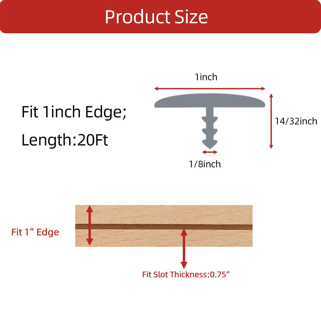 T Rubber Trim Molding, Fit 1 inch Edge, Shelf Edging Banding, Center Barb Tee Moulding for Tables, Floor Transition