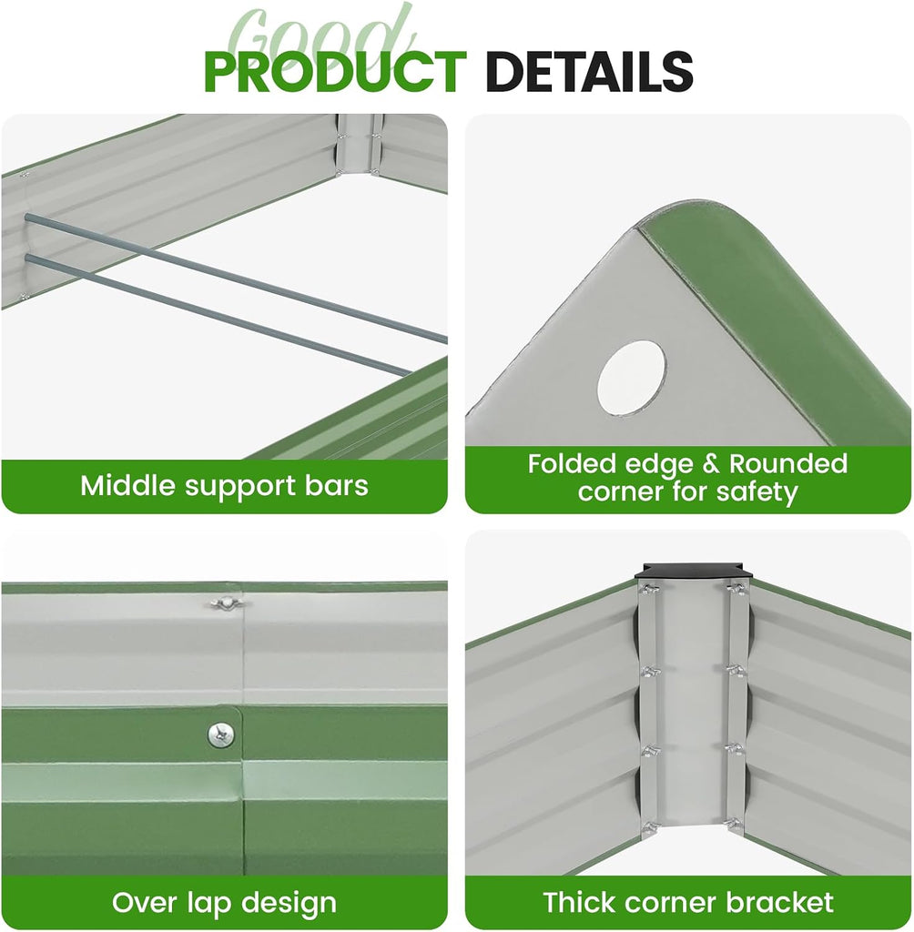 2Pcs Galvanized Raised Garden Bed 8x4x1ft for Herbs, OliveGreen | Metal Planter Box Outdoor, Rectangular Raised Bed