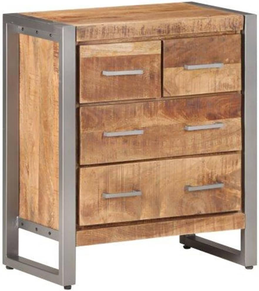 Industrial Sideboard Cabinet with 4 Drawers, Mango Wood Storage Chest Accent Furniture 23.6 x 13.8 x 27.6 Inch