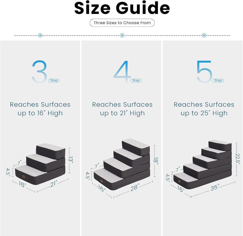 4-Step Adjustable Dog Stairs for Beds, Dog Steps for Small Dogs and Cats, Foldable Pet Stairs for Bed Climbing