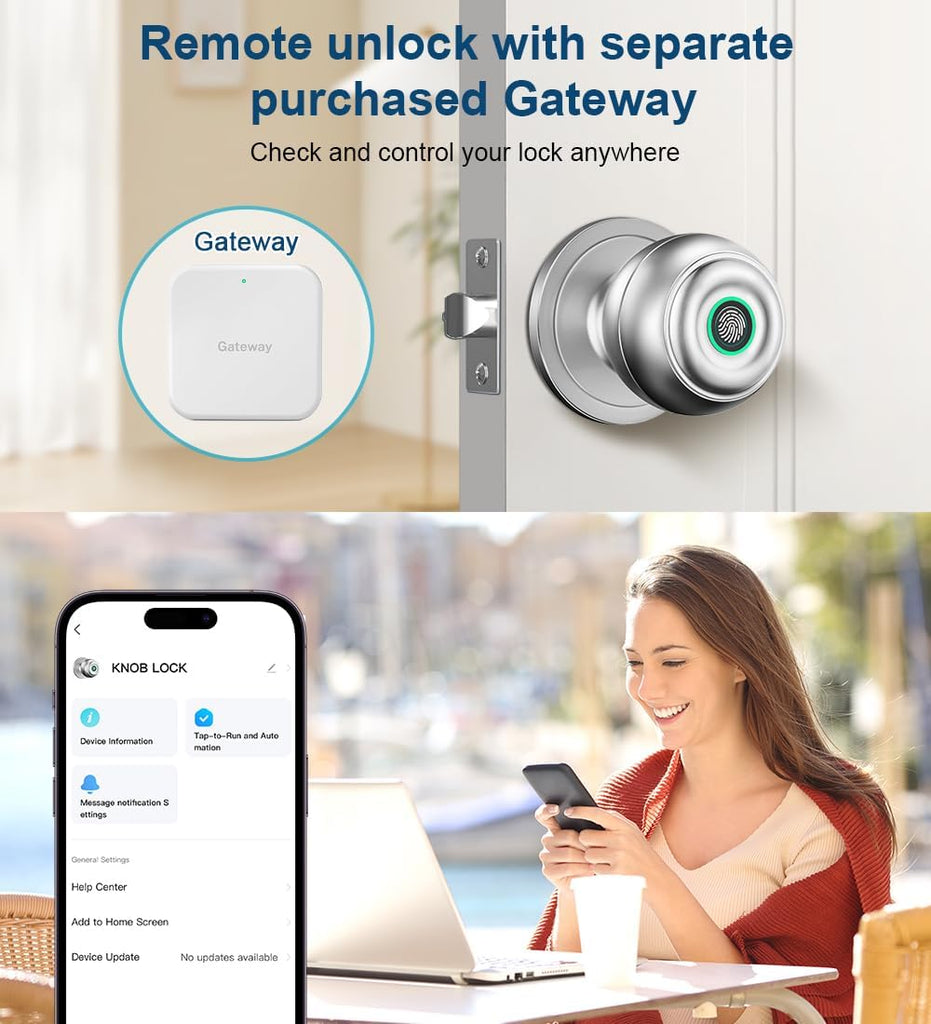 Fingerprint Door Lock, Smart Fingerprint Door Knob with Lock, Silver
