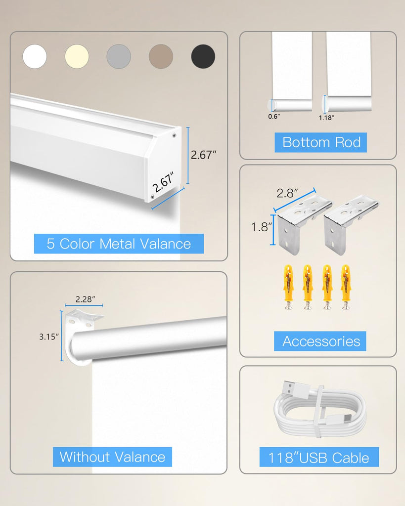 Motorized Roller Shade, Blackout Smart Window Blind with Remote
