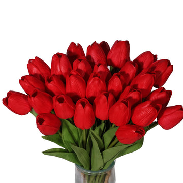 30pcs Tulips Artificial, Artificial Latex Real Touch Tulips Bouquet for Mother's Day Easter Wedding Party Home
