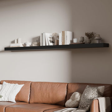 72 inch Long Floating Shelves for Wall, Solid Wood Long Wall Shelves Set of 1, Black Wooden Mounted Shelf, Bookshelf