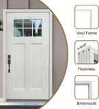 Fiberglass Entry Door, 36'' x 80'' Front Exterior Door with Brickmould and Vinyl Frame, Right Hand Inswing White