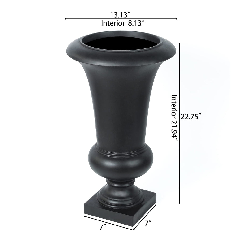LuxenHome 23" Black Tall Urn Planter Pot with Drainage Hole and Rubber Plug