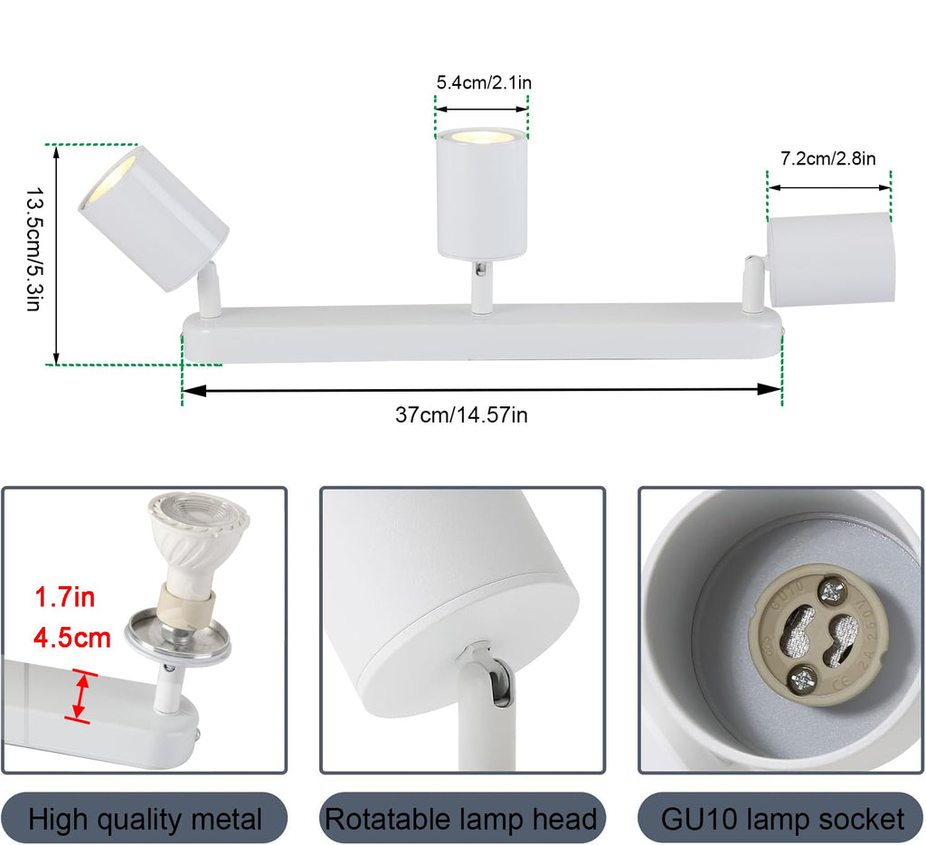 3 Way Track Lighting Kit Flexibly Rotatable Track Light Ceiling Kitchen LED Ceiling spot Light, Picture Wall
