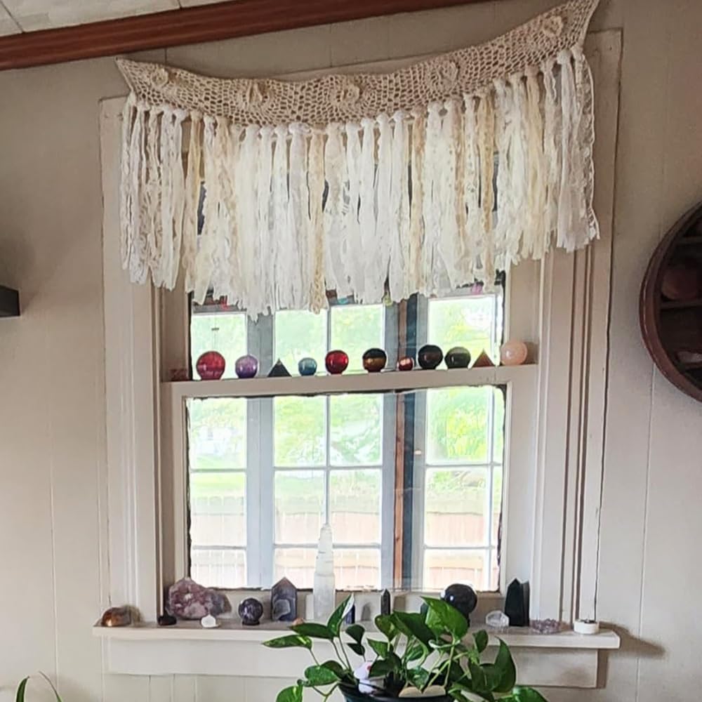 Boho Kitchen Curtains Short Shabby Chic Lace curtain Handmade Cotton Crochet Lace Kitchen Valance Country Cottage