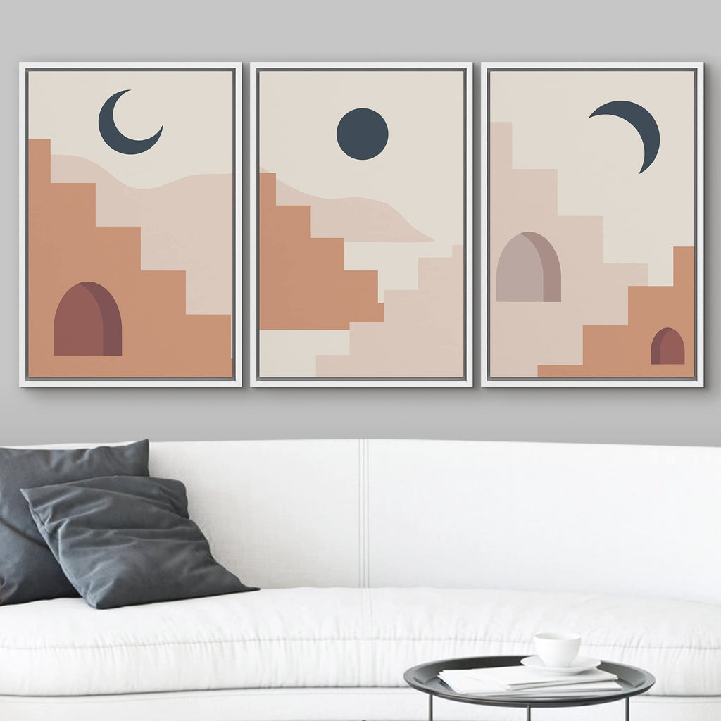 Framed Canvas Print Wall Set Mid-Century Sun & Moon Architecture Abstract Nature Digital Modern Decorative Panorama