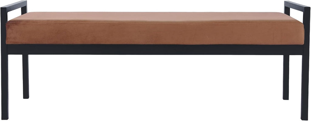 Modern Velvet Metal Bench| Modern Bench with Metal Leg | Bench | Decorative Home Furniture - Cognac Velvet