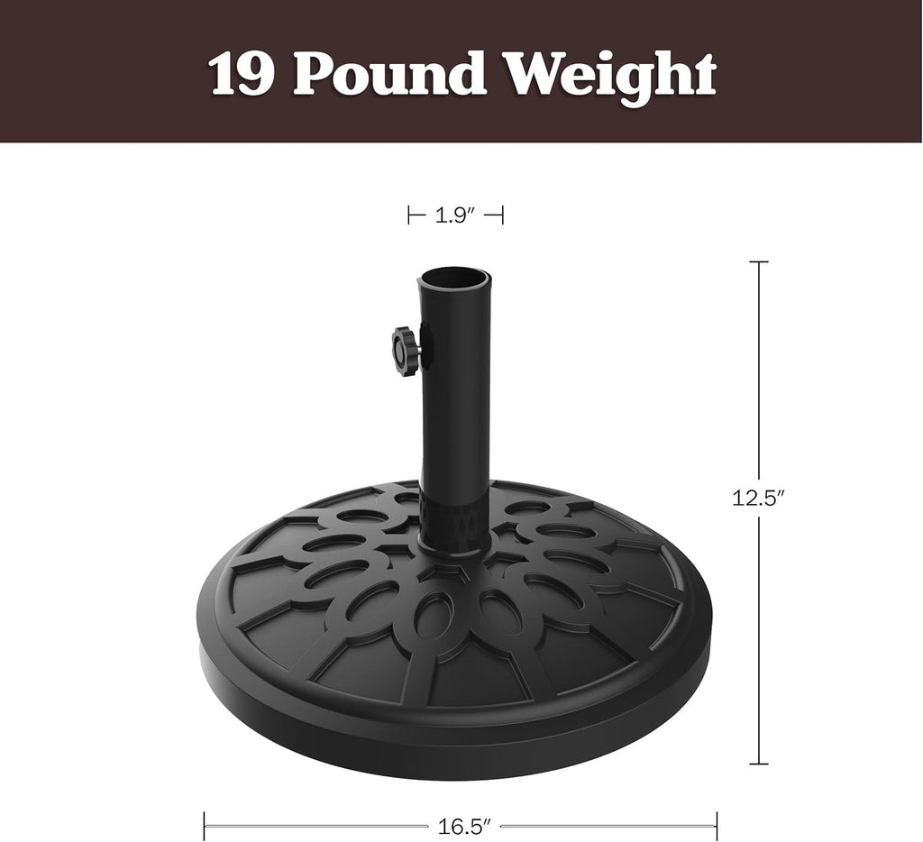 Umbrella Base - Heavy-Duty 19lbs Weighted Outdoor Stand Table, Tilt, and Lightweight Freestanding Umbrellas by (Black)