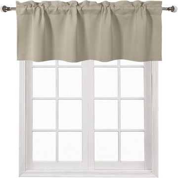 Taupe Valance for Kitchen Window Solid Rod Pocket Blackout Valance Curtains 52x14 inch Long, 1 Panel