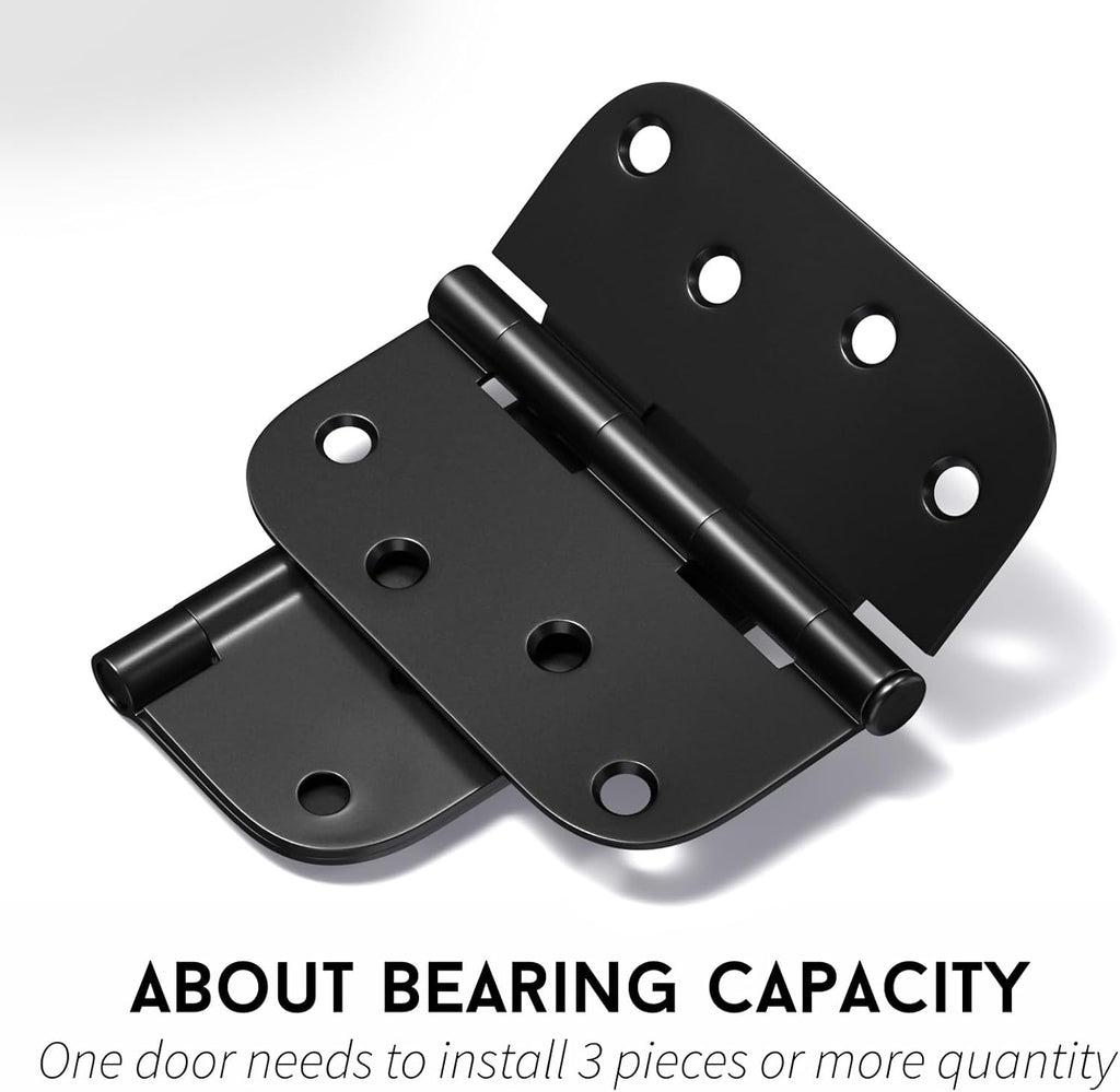 12 Pack Interior and Exterior Door Hinges, Matte Black Door Hinges 4 inch x 4 inch with 5/8" Radius Corners