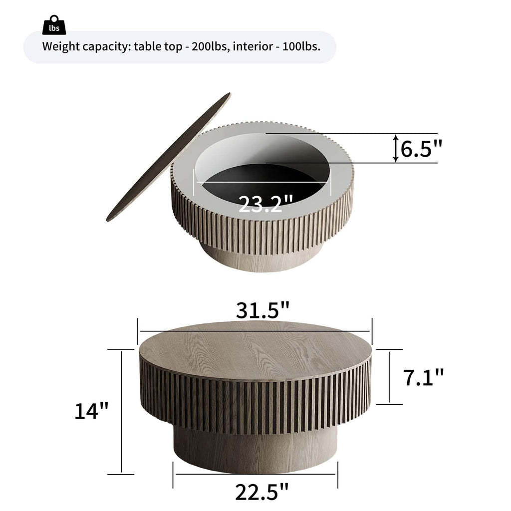 Round Coffee Table with Storage, Modern Wooden Coffee Table
